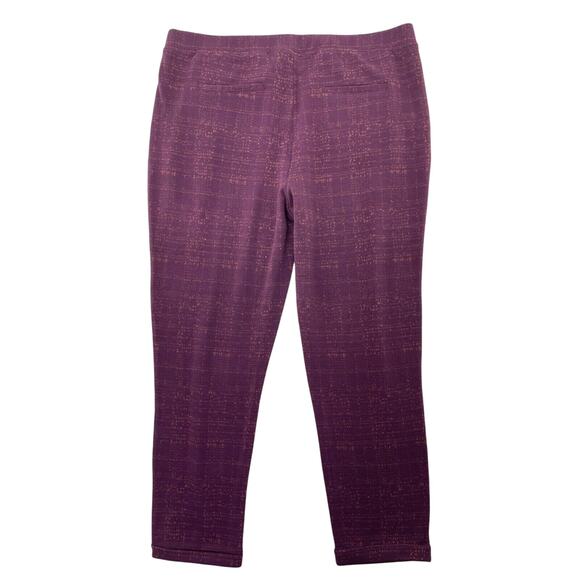 Denim & Co Active Pants 1X Burgundy Plaid Jacquard Knit Tapered - Picture 2 of 5